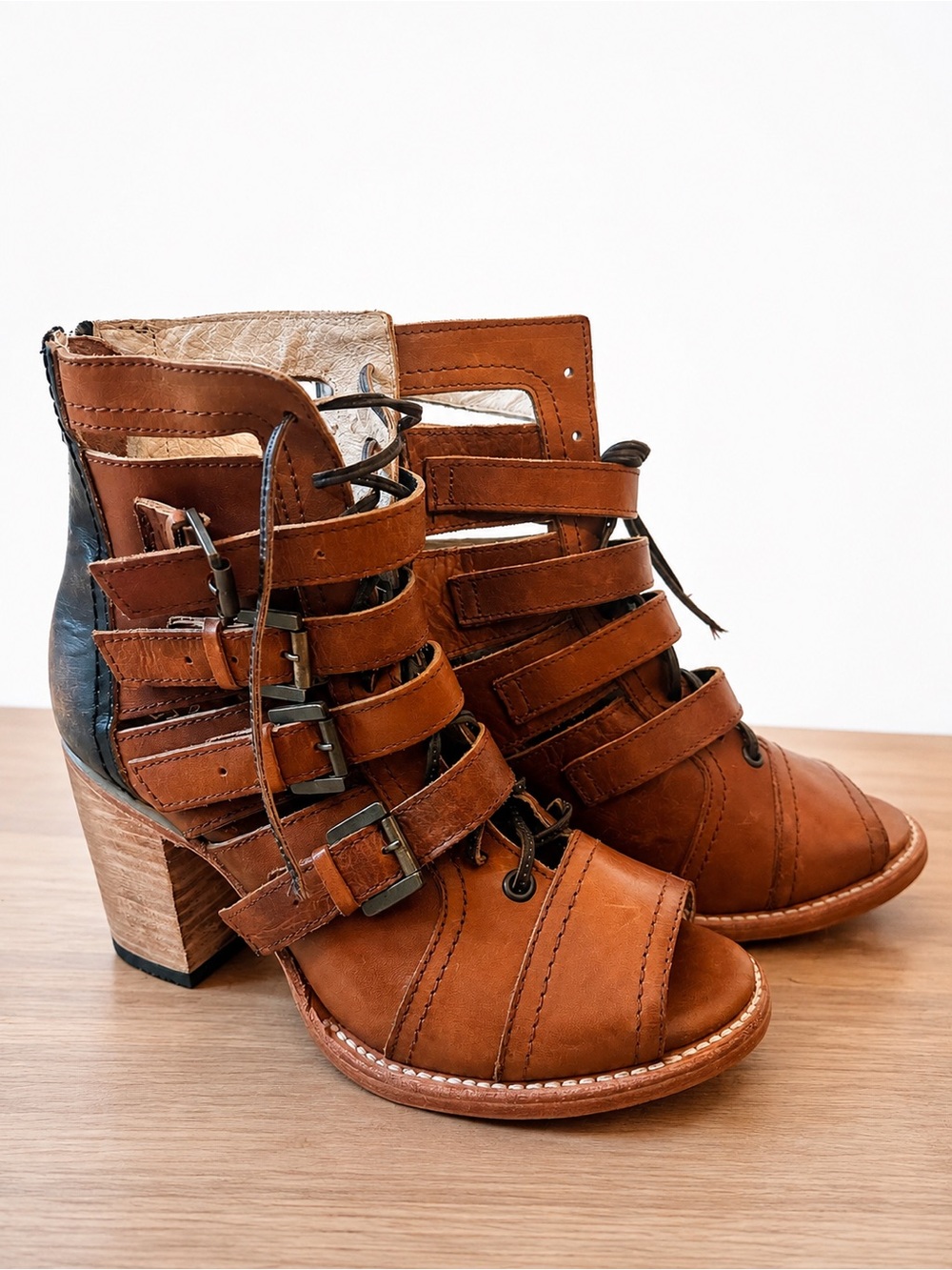 Freebird by Steven Brown Strappy Leather Open-Toe Heels
